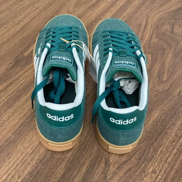 Adidas Green Denim and White Retro Sneakers - Picture 4 of 6